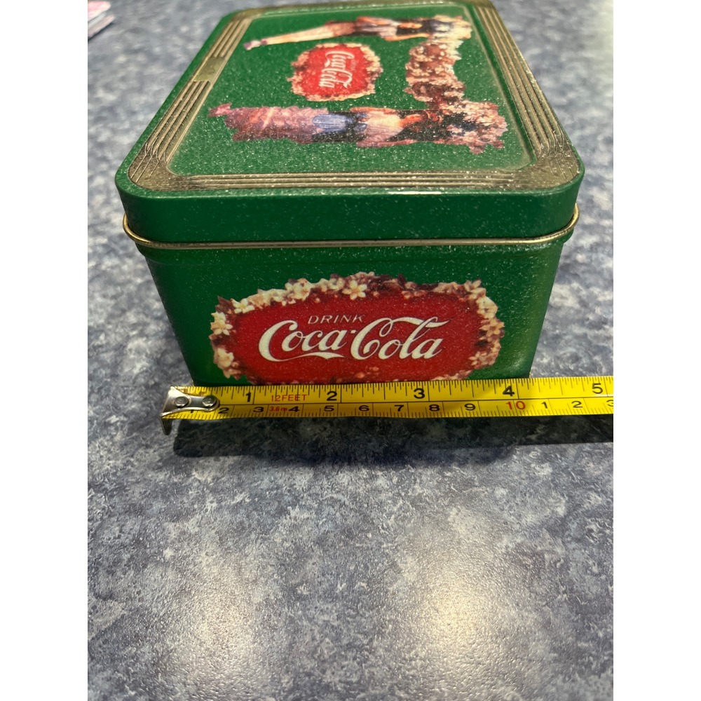 Vintage 2000 Coca-Cola Green Victorian Style Collectible Hinged Tin 6x4x3 - Picture 7 of 9